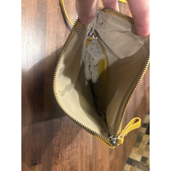 Real Leather Mustard Yellow Pebbled Shoulder Bag with Adjustable Strap - Picture 6 of 8